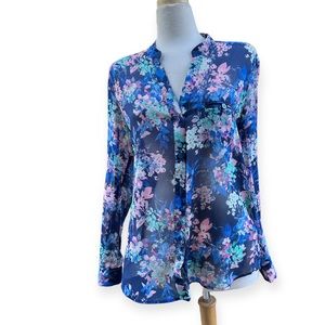 Kut From the Kloth Blue Floral Sheer Blouse M NWOT